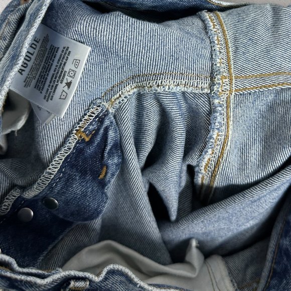 AGOLDE 90s Pinch High Rise Straight Leg Jeans Revolve Blue‎ Denim Distress Sz 24 - Picture 14 of 15